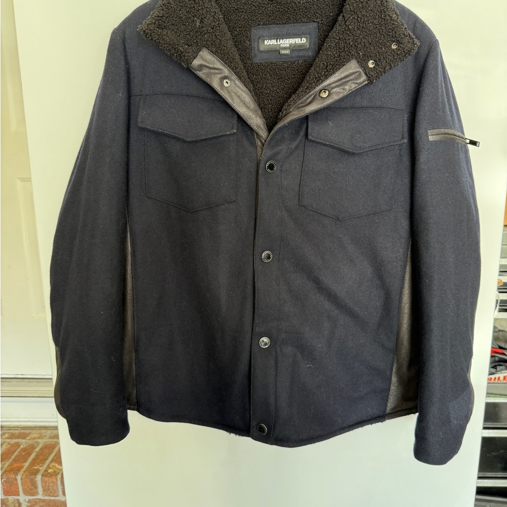 Karl Lagerfeld Paris Men's Sherpa-Lined Wool Shirt Jacket
